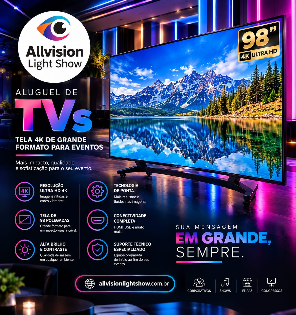 Aluguel de TVs de Grande Formato para Eventos e Palestras em Porto Alegre, Rio Grande do Sul 2026
